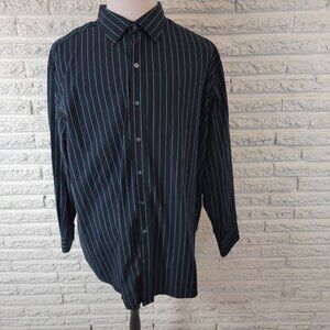 Synrgy Mens Shirt 2XL Long Sleeve Button Up Black Blue Stripe Cotton STR119E